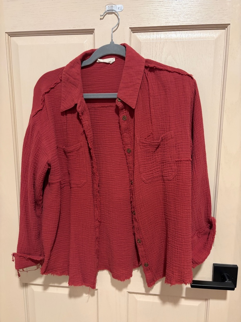Women’s Button-Down Shirt - Textured Red